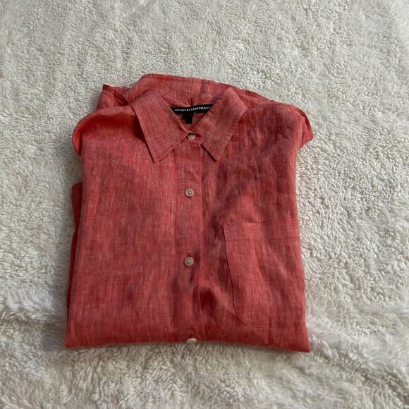 Ellen Tracy Tops - Ellen Tracy Linen Women's Red Button Up Blouse Roll Tab Sleeve S Business Casual
